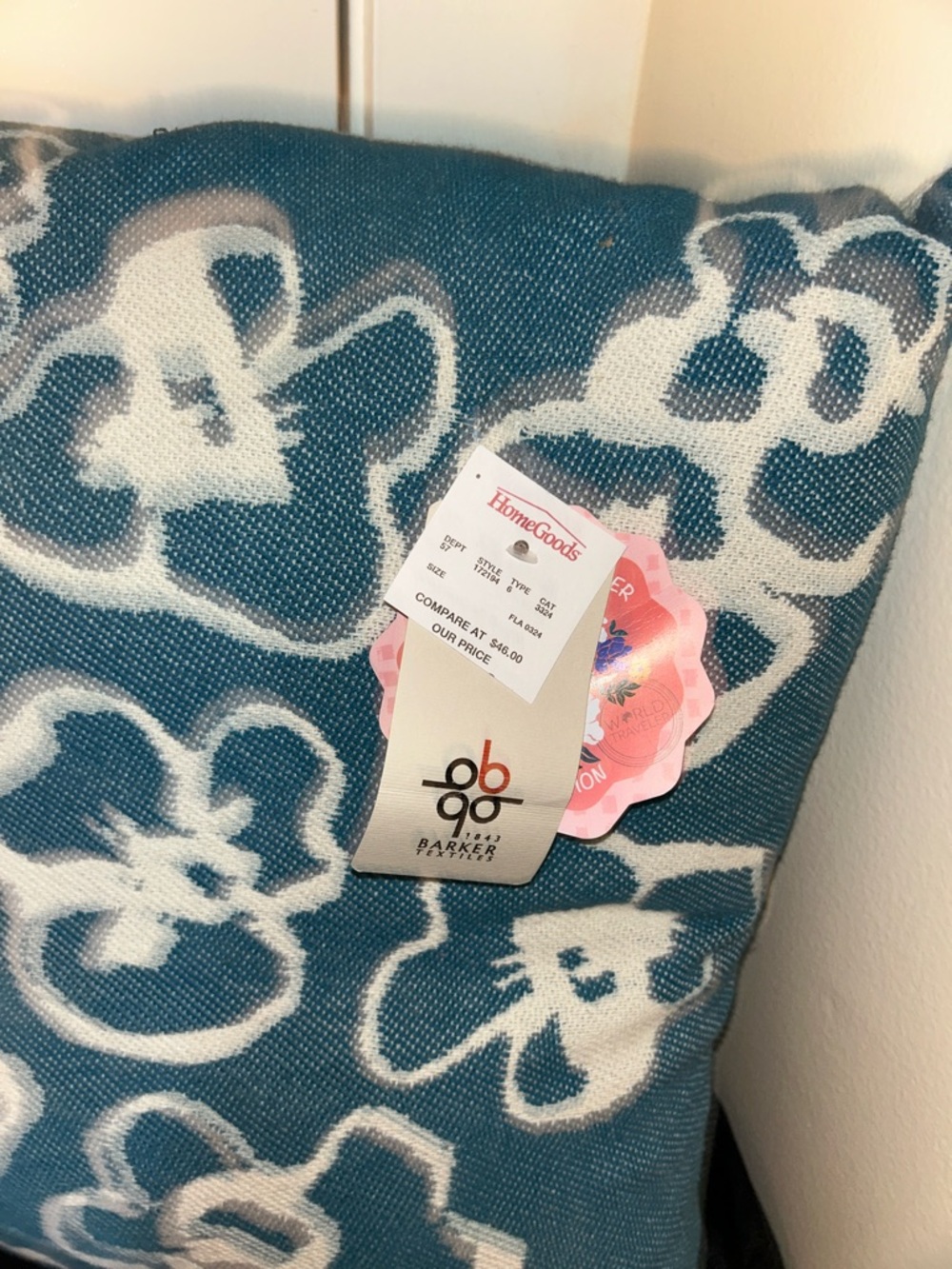 Parker HomeGoods Teal and White Floral Throw Pillow